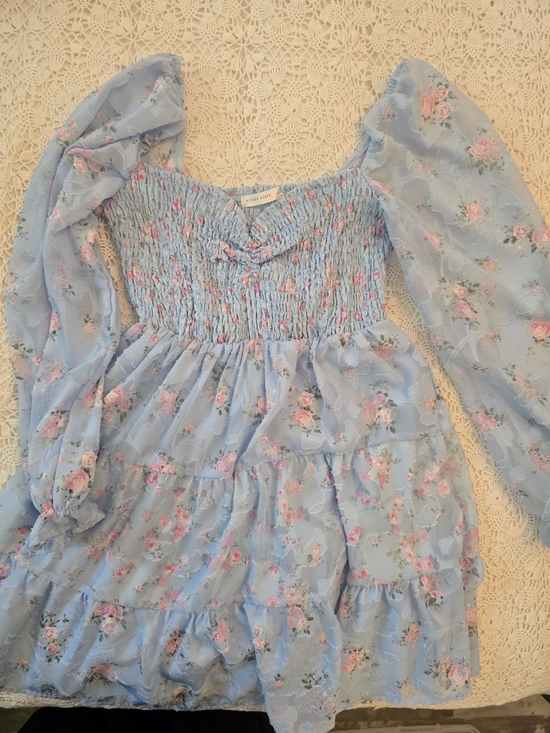 Altar'd State Dresses & Skirts - Altar'd State Light Blue Floral Smocked Mini Dress